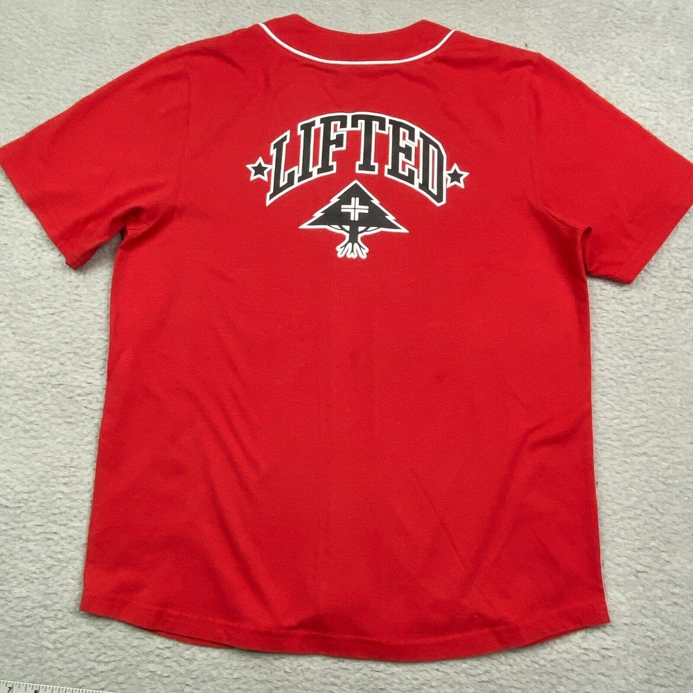 LRG Lifted‎ Research Group Shirt Men Small Red Button Up Jersey Graphic Tee Logo